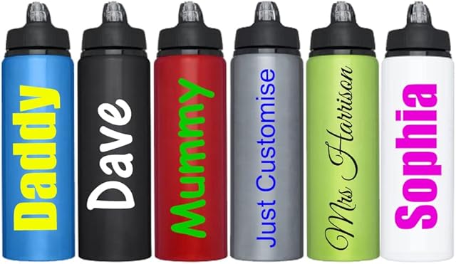 JC Personalised Custom Metal Water Drink Bottle with Flip Straw - Any Name, Word, Business, Sports, School, Promotional Merchandise