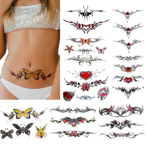 8 Sheets Belly Tattoos Stickers - Sexy Temporary Tattoos for
