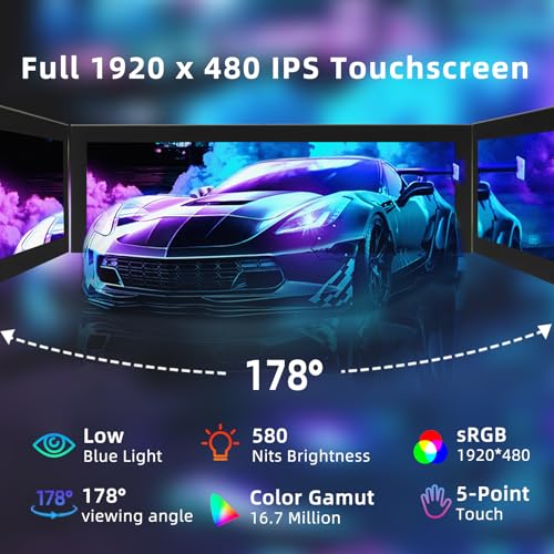 Image of iPitstBit 8.8 Inch Touchscreen Monitor, 1920x480 PC Temperature Display, PC Sensor Panel Display, IPS USB Mini Screen for Raspberry Pi, AIDA64 CPU RAM Data Monitor ARGB Computer Case