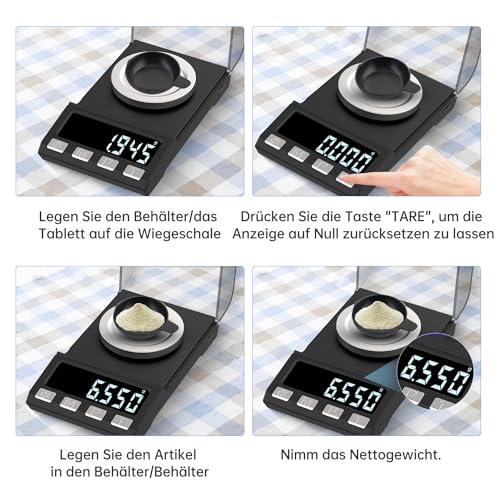 KUBEI 100g/0.001g USB Aufladen Milligramm Waage,Feinwaage Mini-Hochpräzise Grammwaage Digitalwaage Briefwaage Goldwaage Feinwaage, Schmuckwaage mit Kalibriergewichte, Pinzetten
