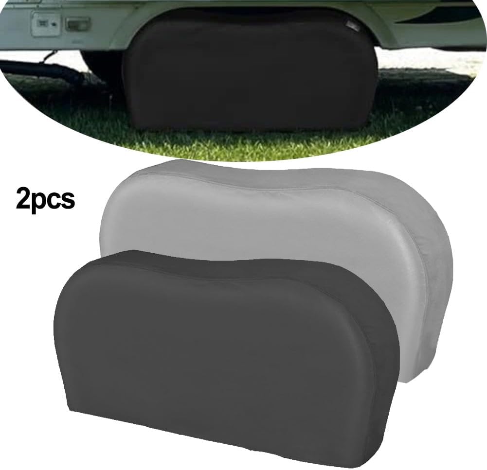 Heavy Duty Dual Axle Tyre Covers for RV Caravan Trailer – Waterproof Vinyl Wheel Protector 170×34×83cm Fits 26''–31.75'' Tyres, Set of 2, Windproof UV-Resistant(420 gray 32CM)