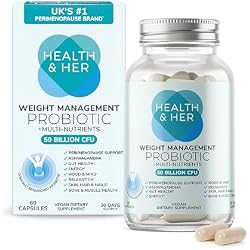 Health & Her Weight Management Probiotics for Women - Perimenopause & Menopause Supplement - Clinically Studied 50bn CFU Probiotics to Support Gut Health, Energy, Mood & Mind, Vegan (60 ct - 1 Month)