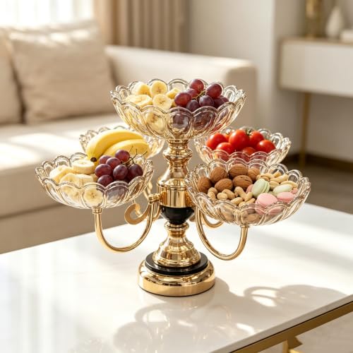 Rotatable 5 Plate Amber Electroplated Glass Fruit Serving Stand 1