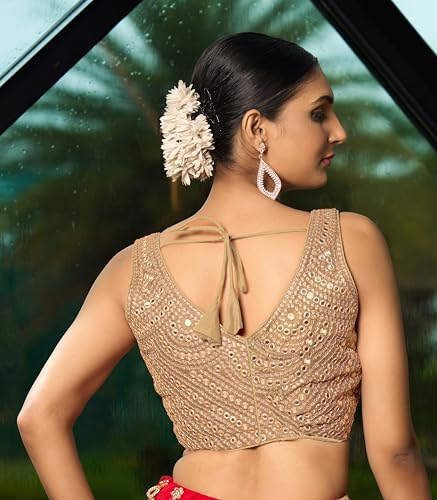 Image of Pujia Mills Fancy Women's foil Mirror and Thread Zari Work Sweetheart Neck Silk Sleeveless Blouse (PC Bindi Foil Parent)