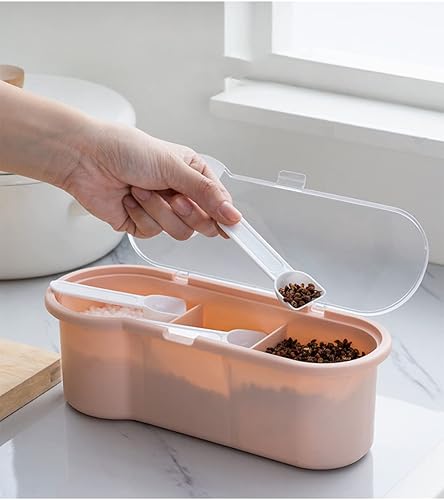 Miniatura 5 de AKOAK 1 paquete de contenedor de especias para condimentos, contenedor de almacenamiento de 3 frascos de condimentos, contiene 3 cucharadas para