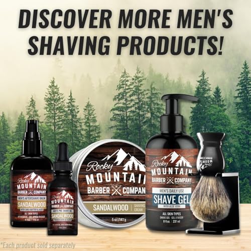 Image of Shaving Cream for Men with Sandalwood Essential Oil - Thick Lather for Traditional and Cartridge Shaving - by Rocky Mountain Barber Company - 5oz Tin