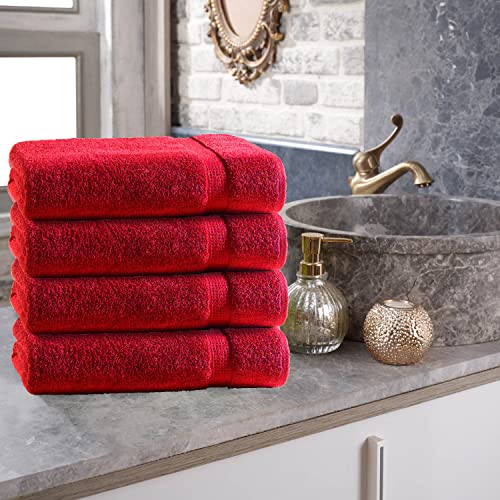 Foto von 4er Pack Frottee Handtücher Set Handtuch 50x100 cm 500 g/m² mit Bordüre Rot