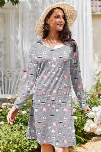 Ekouaer 3 Pack Long Sleeve Nightgowns for Women Casual Sleepwear Nightshirt - image 5