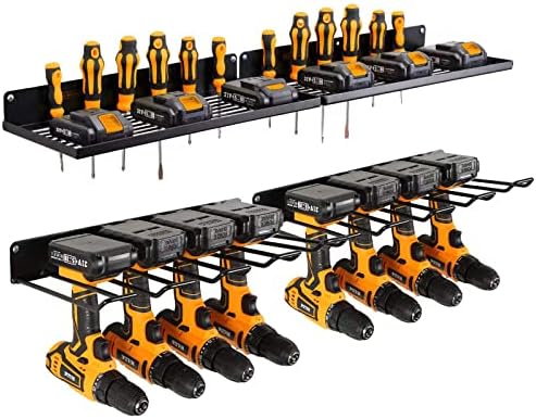 UU-Major Power Tool Organizer With Charging Station,Drill Holder Wall Mount,Garage Storage Shelves for Organization and Storage,Heavy Duty Pegboard Wall Organizer Set Solid Metal Black 2 pack 4 set
