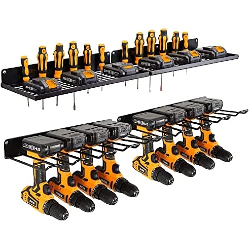 UU-Major Power Tool Organizer with Charging Station,Drill Holder Wall Mount,Garage Storage Shelves for Organization and Storage,Heavy Duty Pegboard Wall Organizer Set Solid Metal Black 2 Pack 4 Set…
