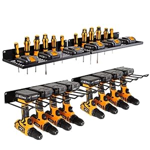 Power Tool Organizer with Charging Station,Drill Holder Wall Mount,Garage Storage Shelves for Organization,Heavy Duty Pegboard Wall Organizer Set Solid Metal Black 2 Pack 4 Set