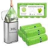30L Biodegradable Bin Liners 100pcs - Tie Handle, 8Gallon/30 Litre Compostable Food Waste Garbage Bags Trash Caddy Liners, Recycling Degradable Rubbish Bag for Kitchen Bathroom Garden Green 60 x 74cm