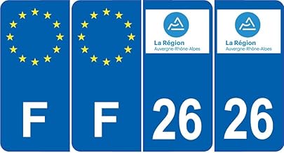 Bearn Set of 4 Blue 26 Drome Auvergne-Rhône-Alpes – F Europe New Regions Car Registration Plate Sticker – Rounded