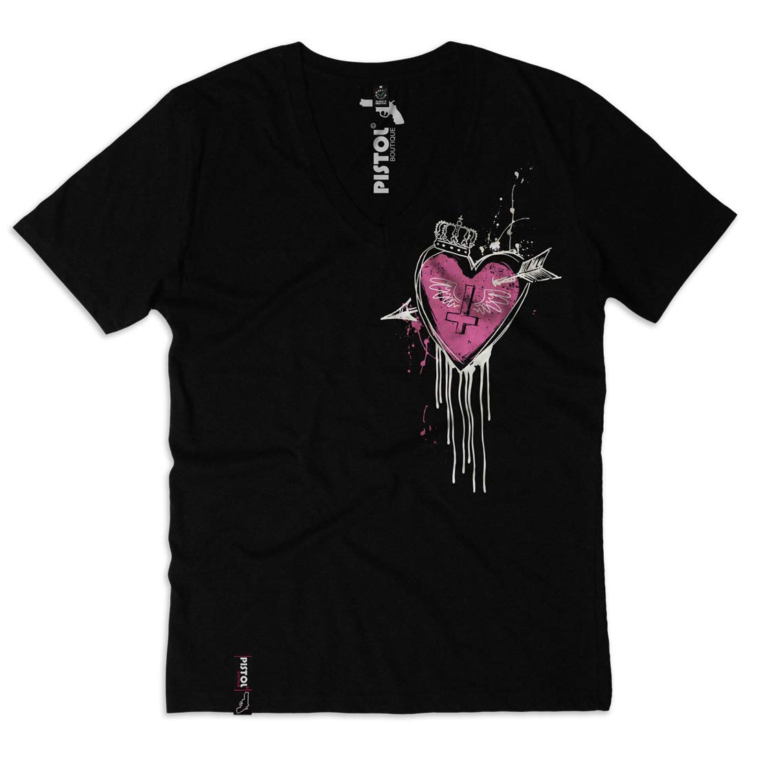 T-shirt Homme Pistol Boutique - Col V Profond, Motif Crâne Et Cœur, Coupe Ajustée, Neuf Avec étiquettes