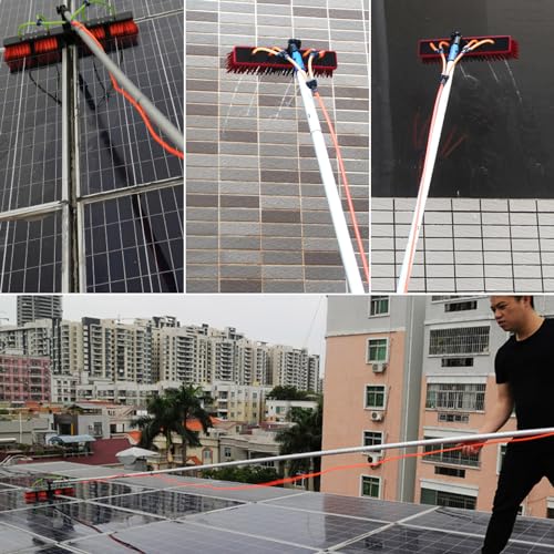 Kit de Limpieza telescópico para Ventanas. Cabezal de Cepillo Ajustable. Palo Extensible de 312 m. Herramienta de Limpieza con Suministro de Agua para Paneles solares, techos de invernaderos