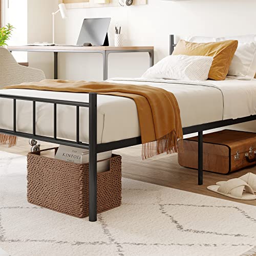 Zizin 14 Inch Twin Xl Metal Bed Frame With Headboard And Footboard Heavy Duty Platform Bedframe No Box Spring Needed Balck,Round Tube,Easy Assembly,Extra Long Twin Bed Frame #TOP4