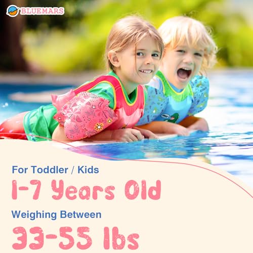 BLUEMARS USCG Approved Toddler Swim Vest 33-55 LBS,Toddler Floaties Life Jacket for 30-50 Pounds, Kids Arm Floaties Water Wings for Children 1,2,3,4,5,6,7 Years Old-Magic Forest