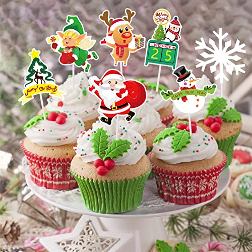Howaf 37 Pcs Christmas Cupcake Toppers Picks, Including 13 Kinds Of Patterns.santa, Snowflake, Candy Cane, Gingerbread Man Etc. Cake Topper For Christmas Cake Decoration Party Food Picks #TOP3