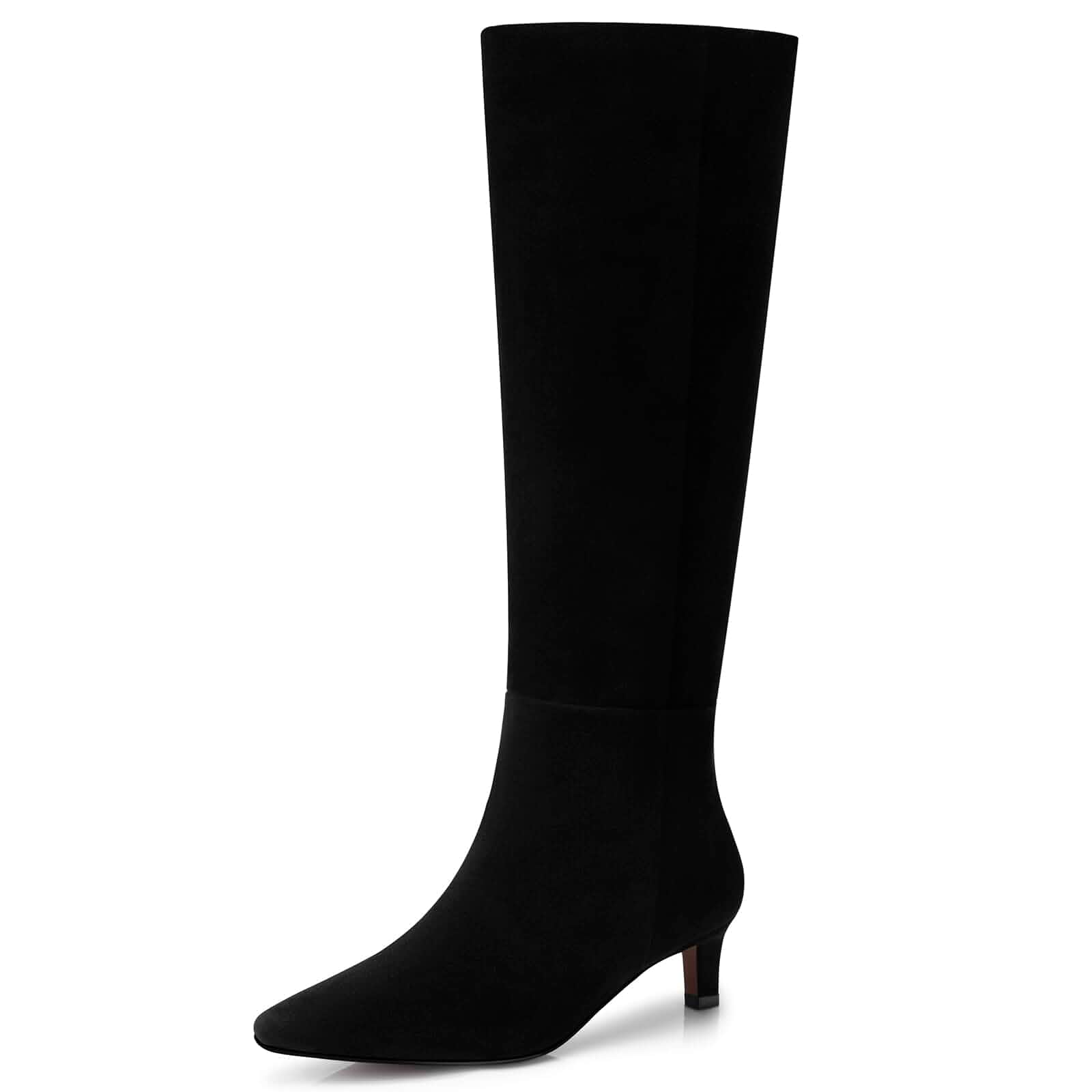 CELLENZ Women's Knee High Boots: Comfortable Kitten Heel Wide Calf Boots 1.96 Inch Low Heel Black Leather Pointed Toe Tall Booties Fall Winter Spring 2026 Trendy Fashion Work Office Walking