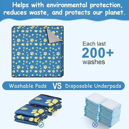 Image of Washable Pee Pads for Dogs 24x24 Inch (2 Pack) - Thick Heavy Absorbent Reusable Pet Training Pads, Leakage & Non-Slip for Puppy Playpen /Crate /Potty, Spliceable, Machine Washable, Blue