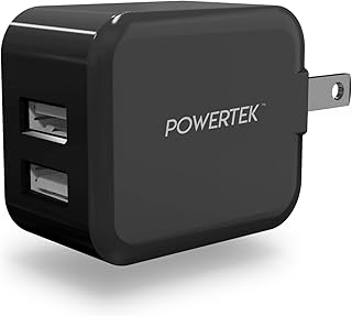 Liquipel Powertek Dual USB-A Wall Charger, Beveled Edges, Foldable, Compact (Black)