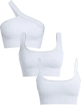 OQQ Women's 3-Piece Ribbed Tank Top & Sport Bra Set
