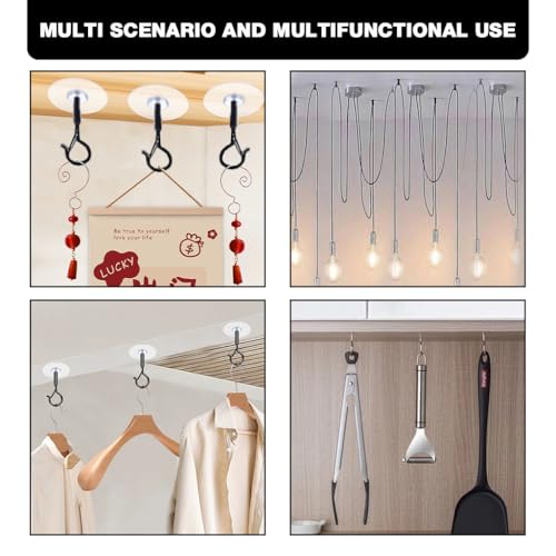 Image of HASTHIP 12Pcs Ceiling Hooks Self-Adhesive No-Drill Metal Snap Clasp Hanging Hooks for String Lights, Small Planters & Decor, 1.5kg Load Capacity Ceiling Mount Hangers for Home & Office, Grey