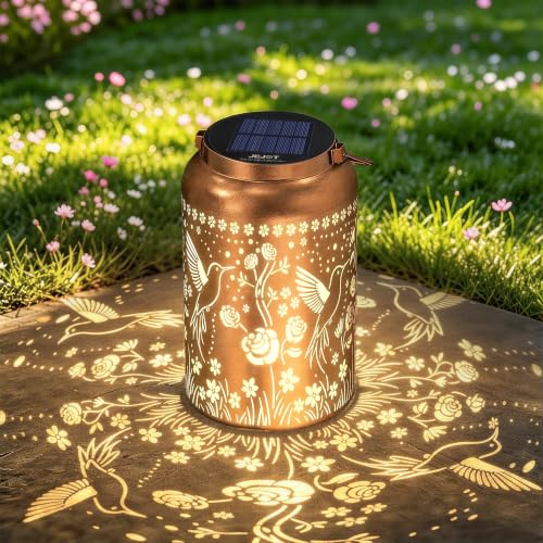 Image of JEJOT Hummingbird Solar Lanterns Outdoor Waterproof, Birthday Gifts for Women Mom Grandma,Metal Hanging Solar Lantern for Yard,Garden,Porch Landscape Deconrations-1 Pack