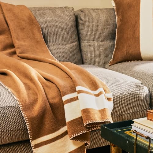 Image of Highrise Soft Cotton Throw Blanket, 50 x 70 in - Camel | Soft Fluffy Blanket for Bed, Couch and Living Room, Home Decor Essentials, Made in Portugal, Cozy Boho Home Decor