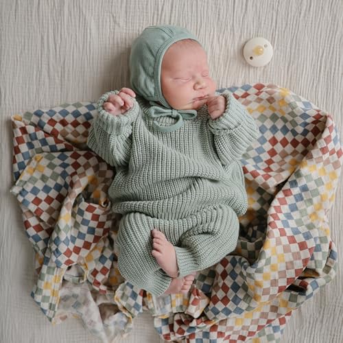 Image of mushie Muslin Baby Swaddle Blanket | 100% Organic Cotton (Retro Check)