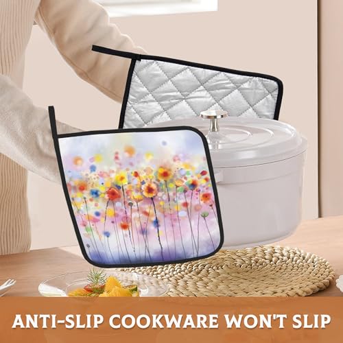 Bamowey BAM-GRD-123 Abstract Florl Pot Holders Set Of 2, Kitchen Heat Resistant Potholder thumb #4