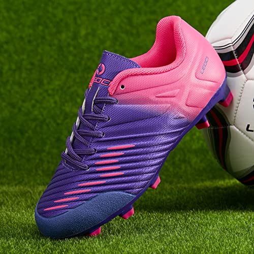 LEOCI Chuteiras de futebol para meninos chuteiras de futebol rosa respiráveis atléticas infantis pre