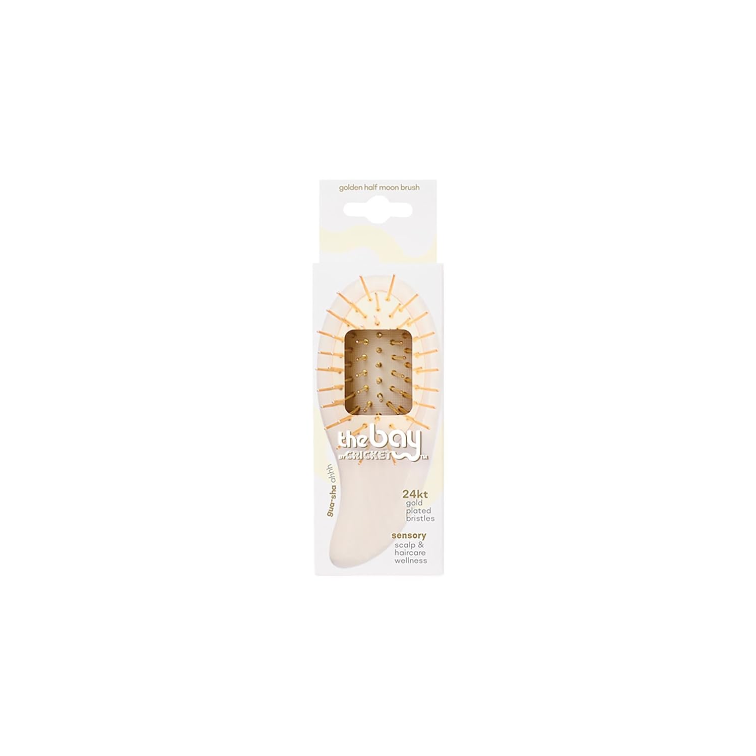 The Bay by Cricket™ Golden Half Moon Brush The Half Moon Bay Series Sensory Scalp & Haircare Wellness with 24KT Gold Plated Bristles and Gua-Sha-Ahhh Shaped Handle