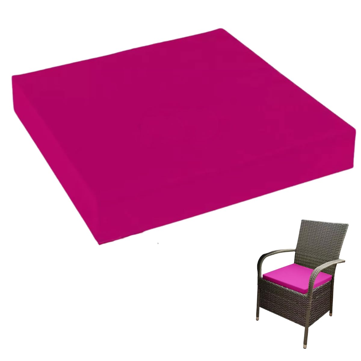 4cm Thick Waterproof Chair Cushion Removable Zipped Cover Foam Seat Pad for Kitchen, Dining Room, Garden Patio & Rattan Furniture (Fuchsia Pink, 18" x 20" (45 x 50 cm))