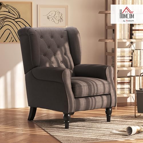 Miniatura 2 de Homcom Sillón Orejero Moderno, Butaca De Salón Con Reposabrazos Y Patas De Madera, Sofá Individual Carga 160 Kg Para Oficina, Sala De Estar Y Dormitorio, Marrón