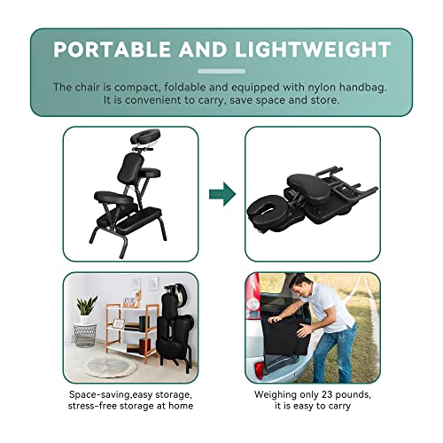 Jupiterforce Portable Salon Spa Chairs Height Adjustable, Folding Lightweight Massage Tattoo Therapy Chairs With Face Cradle, Thickness Sponge Headrest, Carrying Bag, Black #TOP4