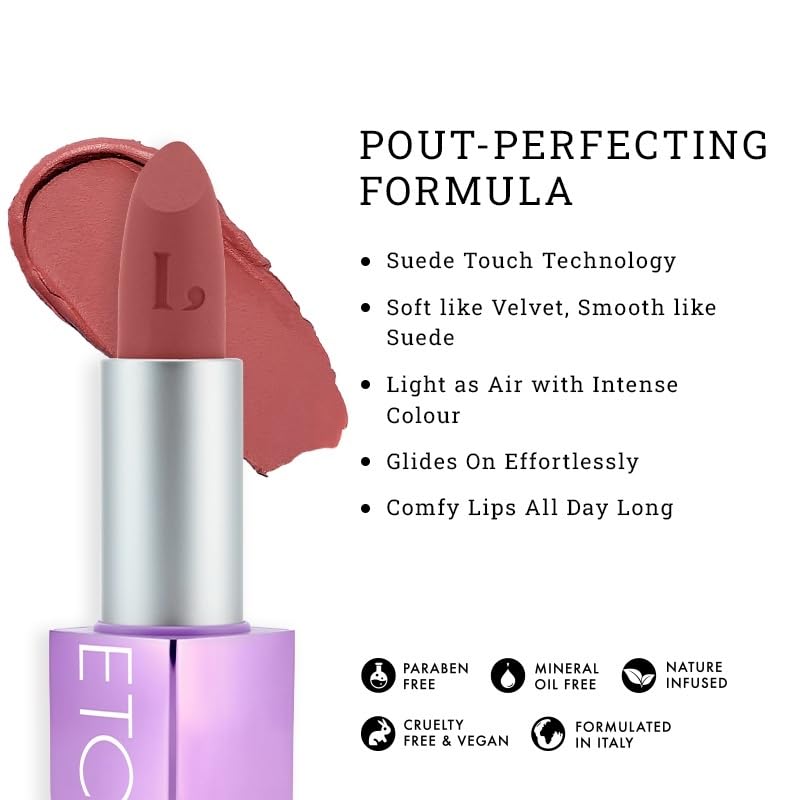 Image of HD Matte Lipstick, Transfer-Proof Makeup, Bare & Bold, 4.2g | Hyaluronic Acid & Marula Oil Formula, All-Day Wear, One-Glide Application With Rich Colour Payoff, Vegan & Paraben Free
