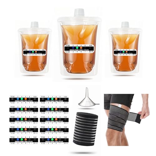 15 Pcs Urine Test Complete Kit Includes 3 Transparent Leakproof Bags,10 Adhesive Temperature Test Strips,47' Adjustable Leg Straps,Filling Funnel,Portable Travel Urine Test Bag(Hidden Style)