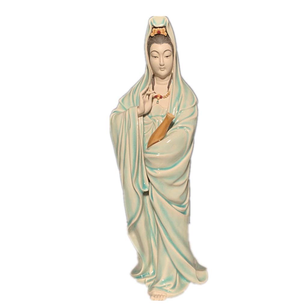 Buddha Statue Monk Figurine Quan Yin Creativity Crafts Statue, Ceramics Buddhist Goddess of Compassion and Mercy Sculpture, 15.3 Inch Feng Shui Collectible Figurine Crafts Dolls Ornaments Gift