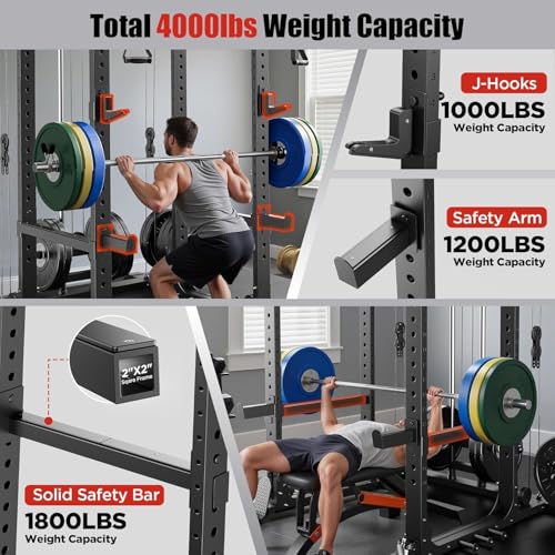 Image of Sportsroyals Power Cage, Multi-Functional Squat Rack, Power Rack with Pulley System & LAT Pull Down, Workout Cage with J Hooks for Home Gym