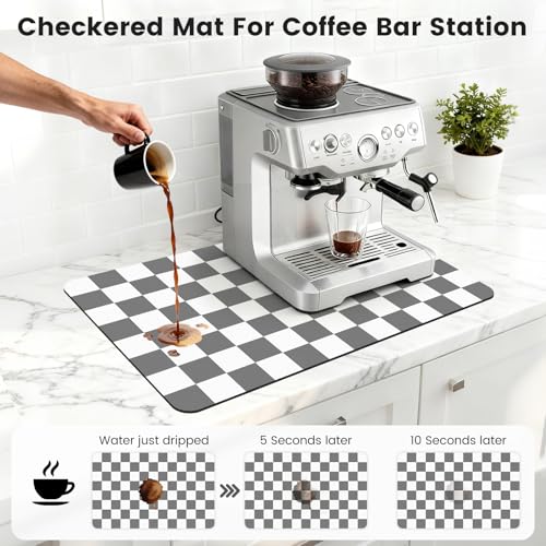 Yinoos Checkered Dish Mat for Kitchen Coffee Station, 16" x 24" Grey by Yinoos - Used condition - Image 3