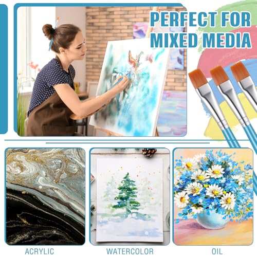 Image of Zonon 30 Pieces Paint Brushes Bulk Small Flat Top Acrylic Oil Paint Brush for Artists Mini Touch up Crafts Detail Painting(1 /2 Inch,Blue)