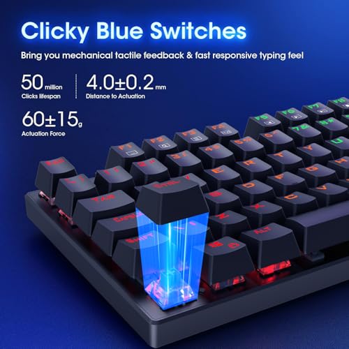 Mechanische Gaming-Tastatur, RGB Kabelgebundene Tastatur, Blauem Schalter