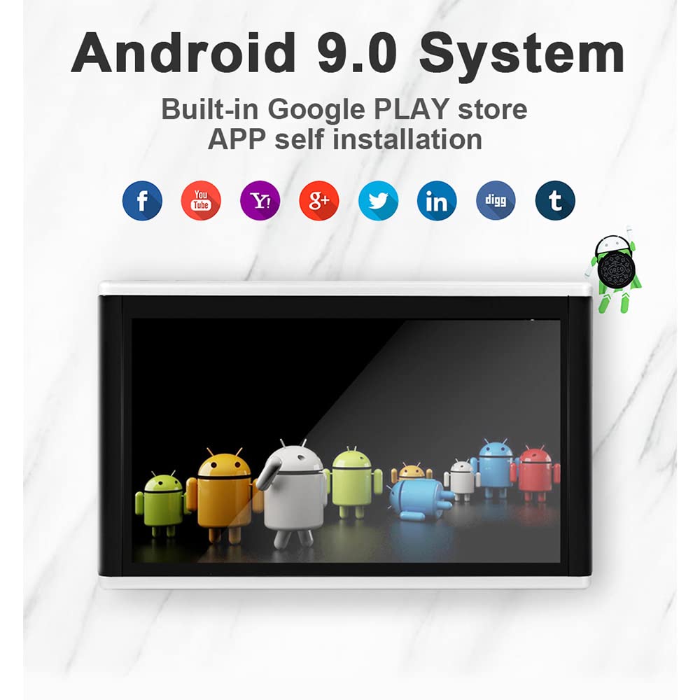 13.3 inch Reproductor de vídeo WiFi con reposacabezas de coche HD 1080P, monitores de TV para asiento trasero de coche con Android 9,0, monitor multimedia con pantalla táctil IPS, 2GB+32GB