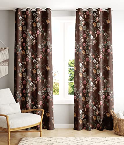 Image of Ultimate Trends 270 GSM Premium Room Darkening Curtains with Tie Back and Diamond Eyelets Set of 2 Panels (8 L x 4 W Feet, Coffee)
