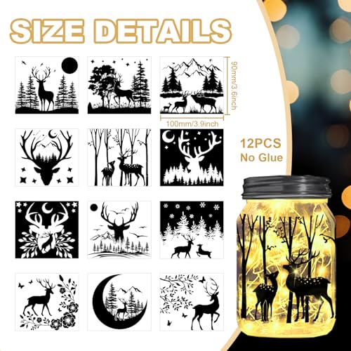 Peacoblue Recortes de silhueta de veado selvagem e árvore para frascos, lata de pedreiro, vidro, dec
