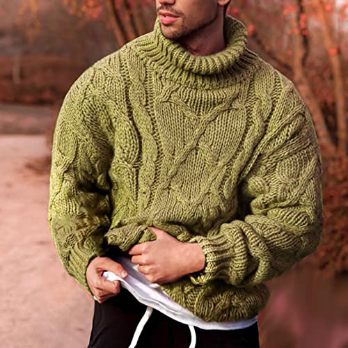 Men's Sweater Thermal Turtleneck Sweaters Long Sleeve Cable Casual Knit Pullover Winter Chunky Knitted Jumper2