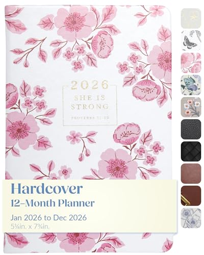 WORLD TRAVELER - WORLD TRAVELER 2026 Planner - 6x8 Inch Weekly and Monthly Calendar Planner Agenda Book with Bookmark & Ribbon for School and Office, Size 6X8, Pink Cherry