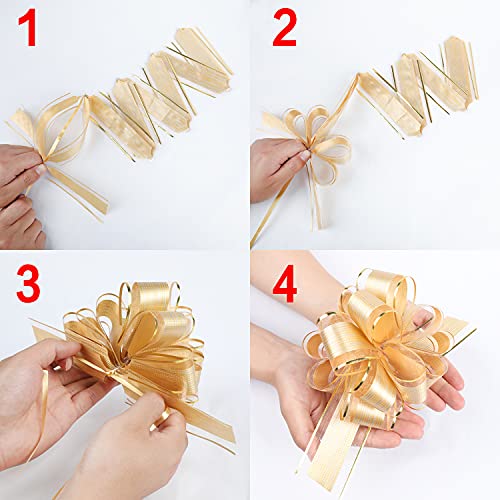Aklvbl 10 Pcs Large Pull Bow Gift Wrapping Bows, Pull Bow With Ribbon For Wedding Gift Baskets, Party Gift Wrap Bows, Presents Decorating Bows (Gold) #TOP4