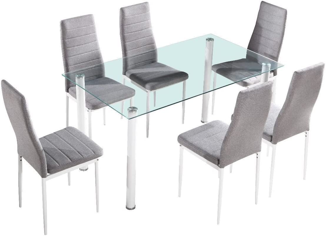 duehome Mesa de Comedor Blanca, Mesa de Cristal para Cocina, Medidas Mesa Moderna salón: 140 cm Largo x 80 cm Ancho x 75 cm Alto